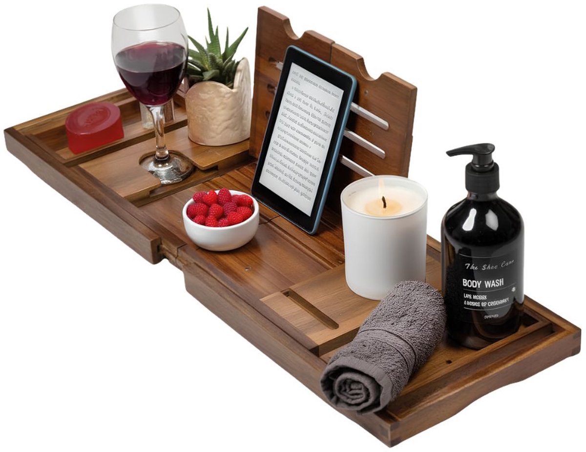 NIVA® Bamboe Badplank - Uitschuifbare Badplank - Luxe Bamboe Badplank - Bruin - 23cm x 34cm x 7cm