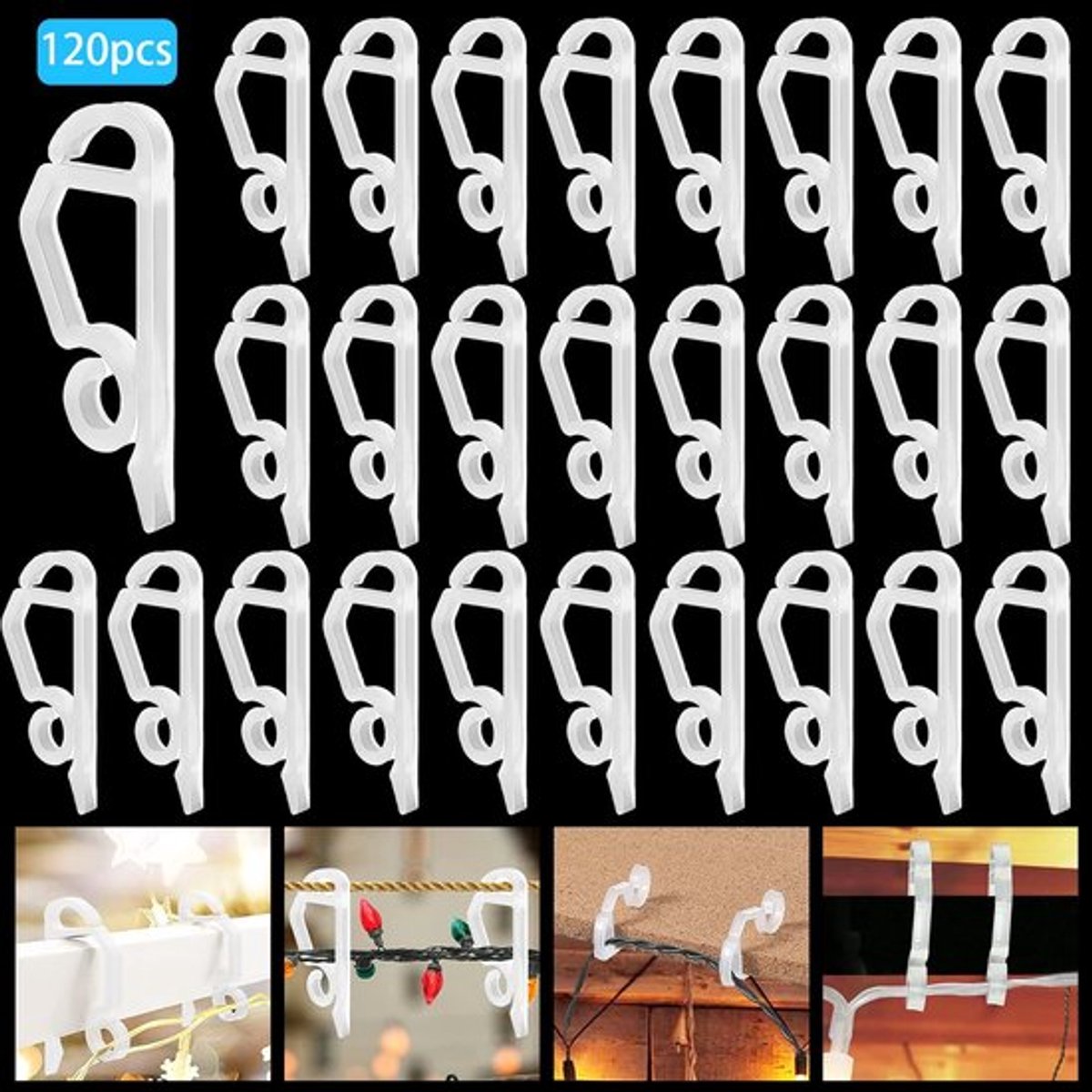 Clips voor kerstverlichting - Lichtclips voor buiten - Robuust en duurzaam - Mini haakjes - Voor dakgoot verlichting - 120 stuks - Geschi...