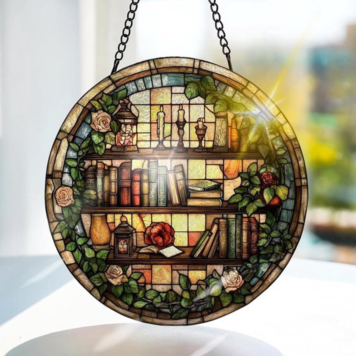 Kleurige Glazen Hangdecoratie voor Raam en Tuin - Bloemen Suncatcher, Handgemaakt, 20x20cm, Perfect voor Feestdagen en Decoratie