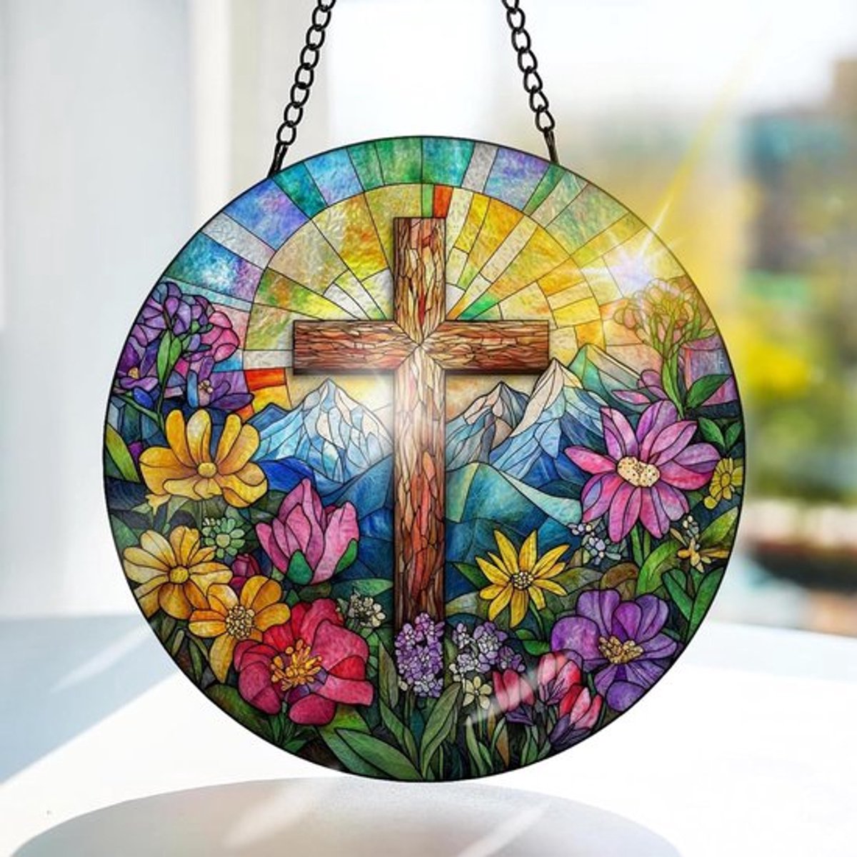 Kleurige Glazen Hangdecoratie voor Raam en Tuin - Handgemaakte Suncatcher voor Kerst en Bloemen 20x20cm