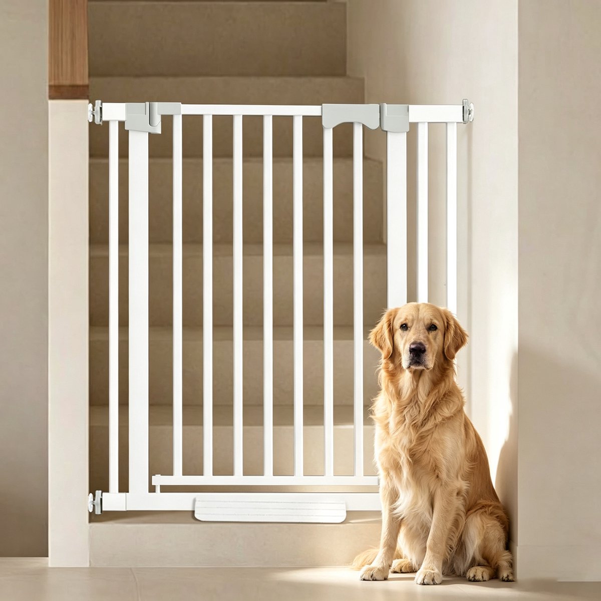 Binnenomheining voor huisdieren zelfvergrendelend huisdierhek 103 cm hoog 83-90 cm breed wit maakt gebruik van een kliksysteem eenvoudig te monteren zonder boren of gereedschap