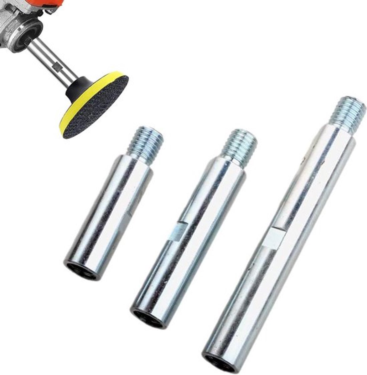 Haakse slijper verlenging set voor polijstmachine, RVS, 3-delig - M14 aansluiting - 75mm, 100mm, 140mm