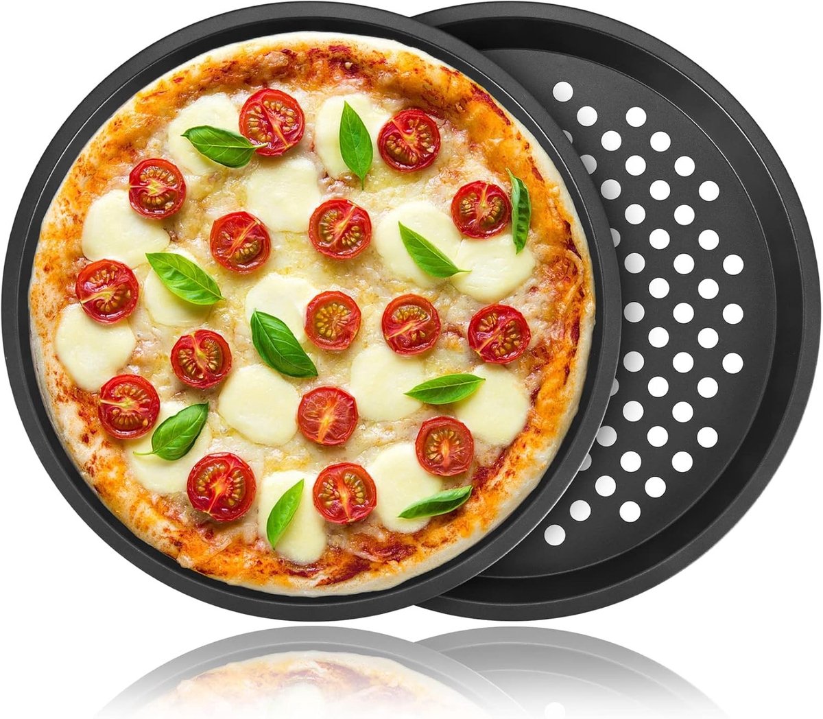Set van 2 Crisper Pizzapannen met anti-aanbaklaag en 12 gaten voor perfect gebakken pizza's en snacks