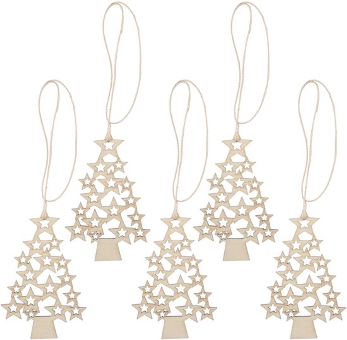 Kersthangers Set van 5 - Houten Decoratie - Kerstboomhangers - Hangornamenten - Boomversiering - Diameter 10 cm - Kerstdecoratie