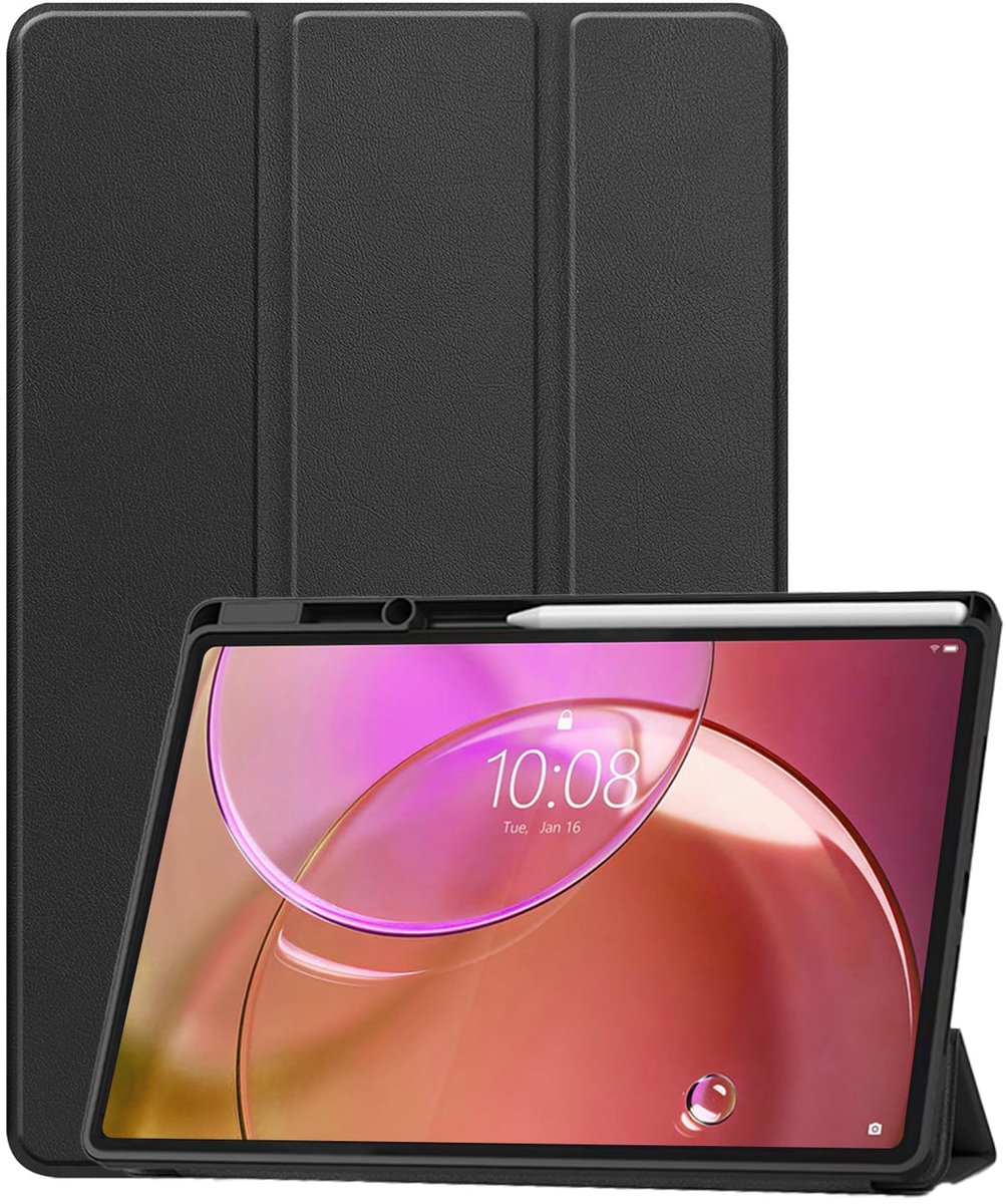 Hoesje - Geschikt voor Lenovo Idea Tab Pro Gen 2 - Dun & Stevig - Trifold Bookcase - Hard Cover Case - Met Uitsparing Geschikt voor Lenovo Pen - Hardcover Book - Tablet Hoes - Zwart