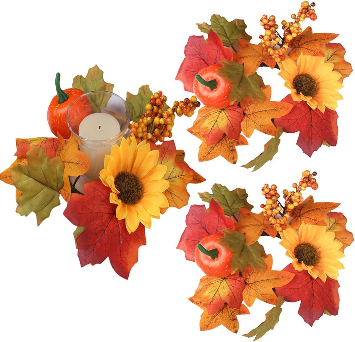 Kunstbloemen - Feestdecoratievoorwerpen - Kunstmatige Esdoorn Bladeren Krans - Kunstbloemen Kaarsring - UV-Bestendige - Realistische Kunst - Herfstdecoratie, Halloween Decoratie, Candle Holder Garland voor Tafel, Huis & Feest