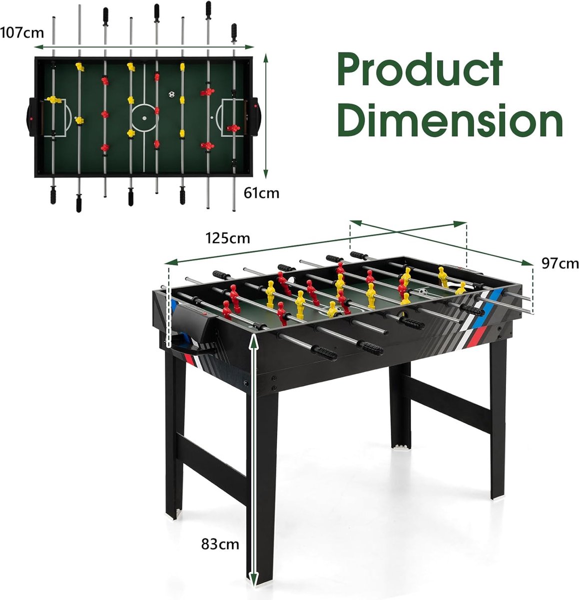 KOMFOTTEU 4-in-1 Tafelvoetbal Spel - speeltafel 125 cm - multispeeltafel met hockey, tafeltennis, voetbal, biljart - indoor speeltafelset - voor thuis, feest - voor kinderen en volwassenen