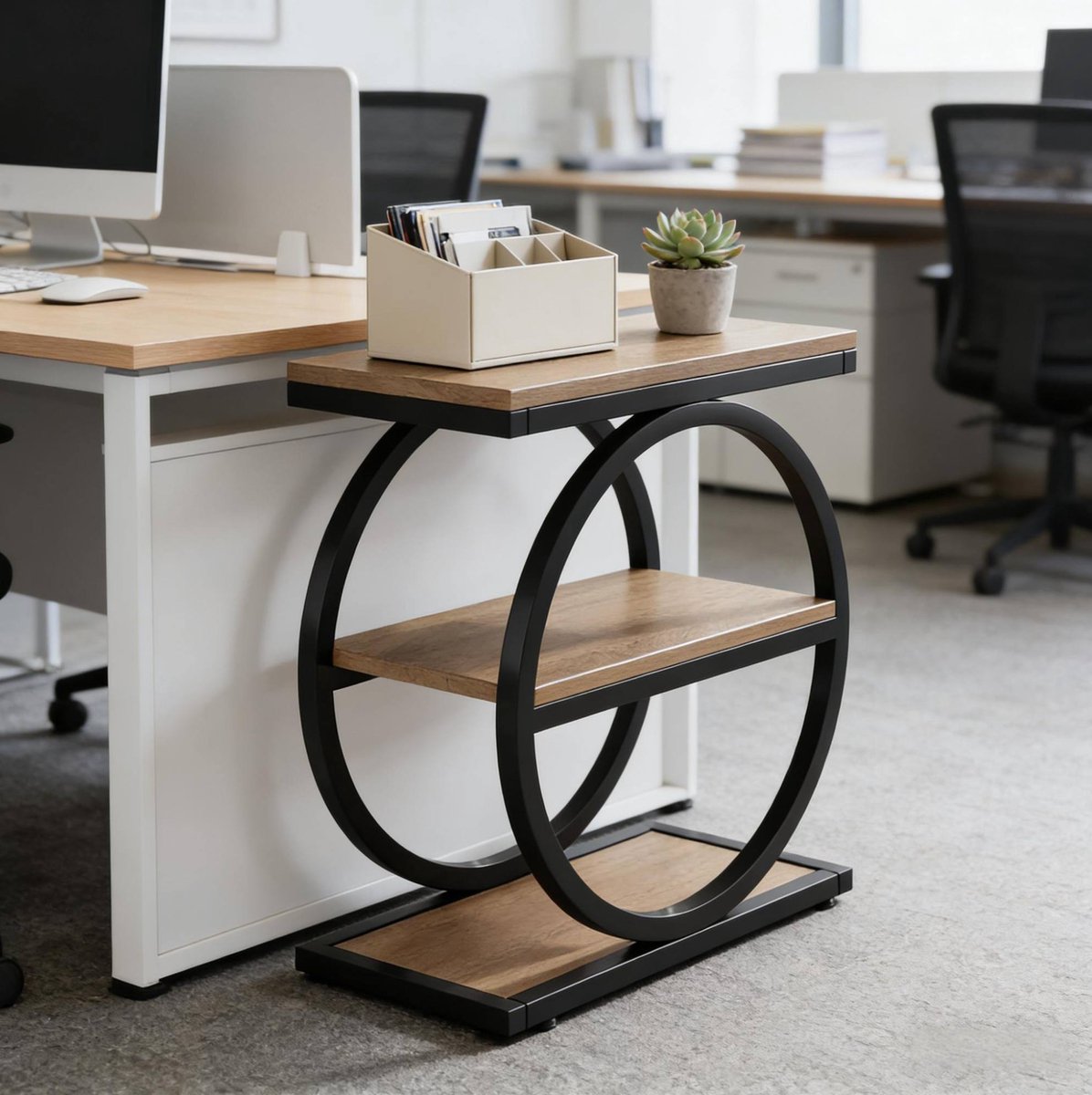 REDOM - Sidetable - 3-laags opbergruimte - Rechthoekig frame - Industrieel - Woonkamer, slaapkamer en hal - MDF en metaal - Zwart en Bruin - 60 x 30 x 65 cm