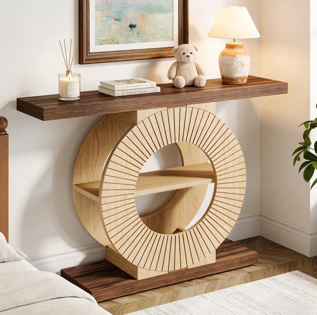 REDOM - Sidetable - Landelijk - Rechthoekig - Opbergplank - Hout - Bruin - 100 x 29,5 x 79,5 cm - Voor entree en woonkamer