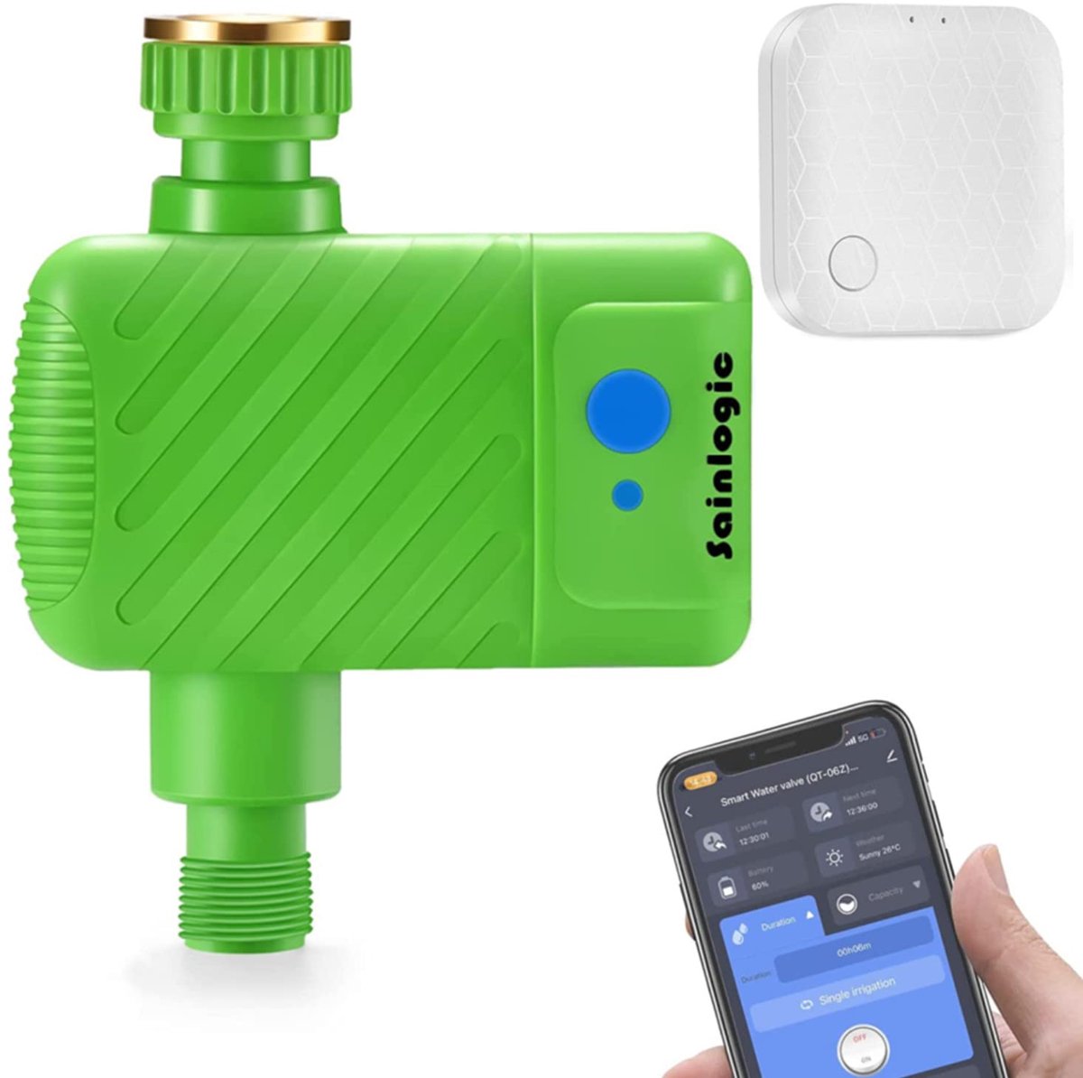 SnelShoppen - Bewateringscomputer WiFi met 2.4GHz Hub, Slimme Irrigatiecomputer voor Tuin en Gazon, IP66 Waterdicht, Bestuurbaar via Smart-APP, Licht