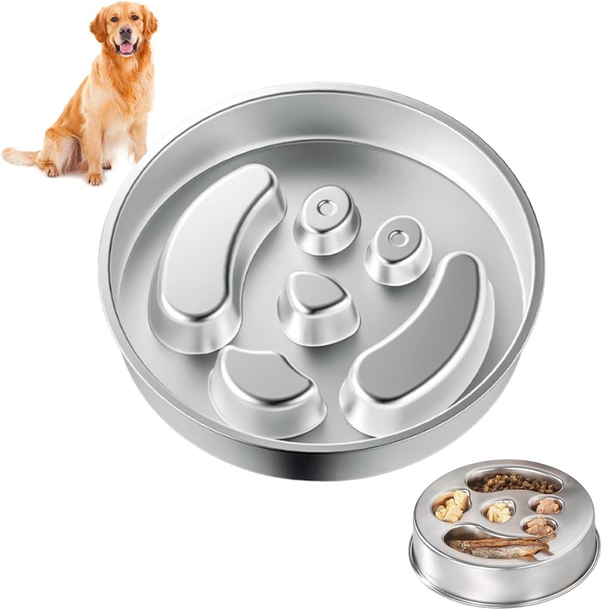 Anti-schrokbak voor honden en katten van roestvrij staal met siliconen mat - Slow feeder voor middelgrote en grote honden, voorkomt schrokken en bevordert gezonde eetgewoonten