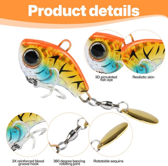SnelShoppen - Set van 7 stuks visaas, kunstaas, wobbler, spinmad, jig, spinner, levensechte zwembait voor baars, snoek en snoekbaars - Perfect voor ro van Snelshoppen — afbeelding 2