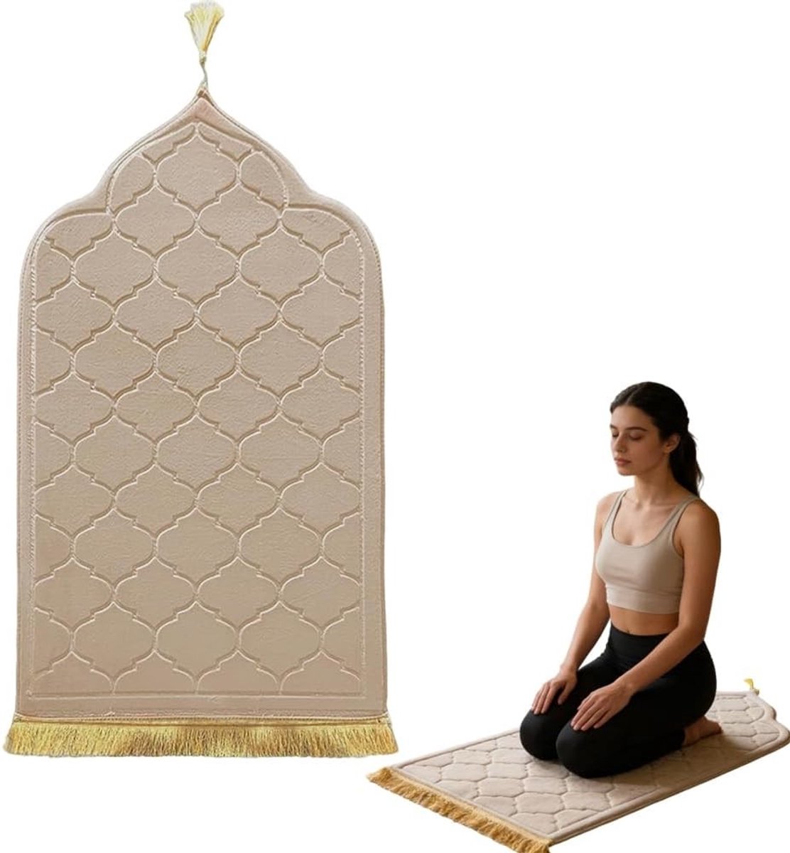 Traditioneel moslim gebedstapijt, zachte islamitische mat voor Eid en dagelijkse gebeden, beige kleur