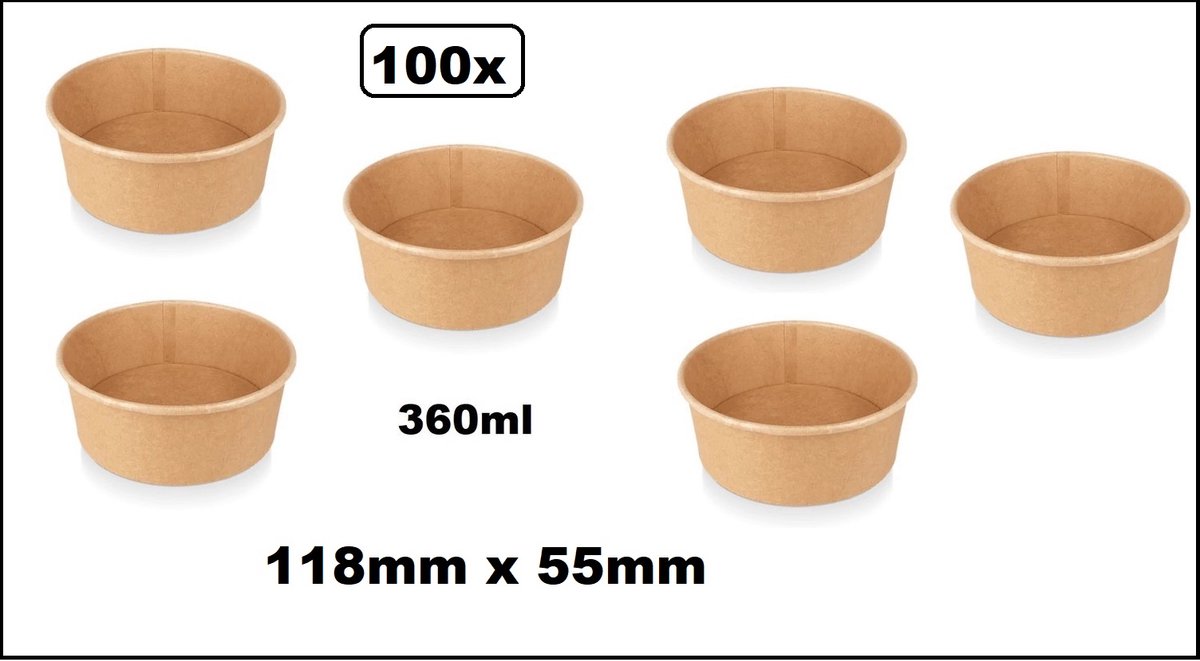 100x Salade/pasta poke bowl kraft 360ml - Hoogte 55mm - Food pasta salade saus pokebowl diner festival thema feest evenement party