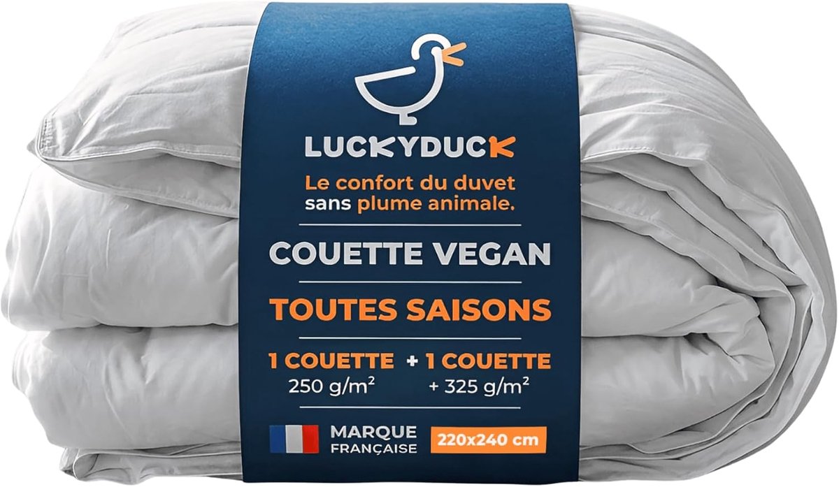 SnelShoppen - LUCKY DUCK Dekbed 4 Seizoenen 220 x 240 cm | 100% Katoen | Wit | Modulair 2-delig | Microvezel Vulling | Licht & Warm | Anti-Mijten