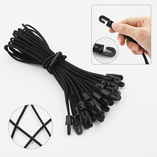 Set van 26 Bungee Koorden met Haken - Elastische Straps voor Bevestigen, Verpakken en Transporteren - Zwart, 26 cm — afbeelding 5