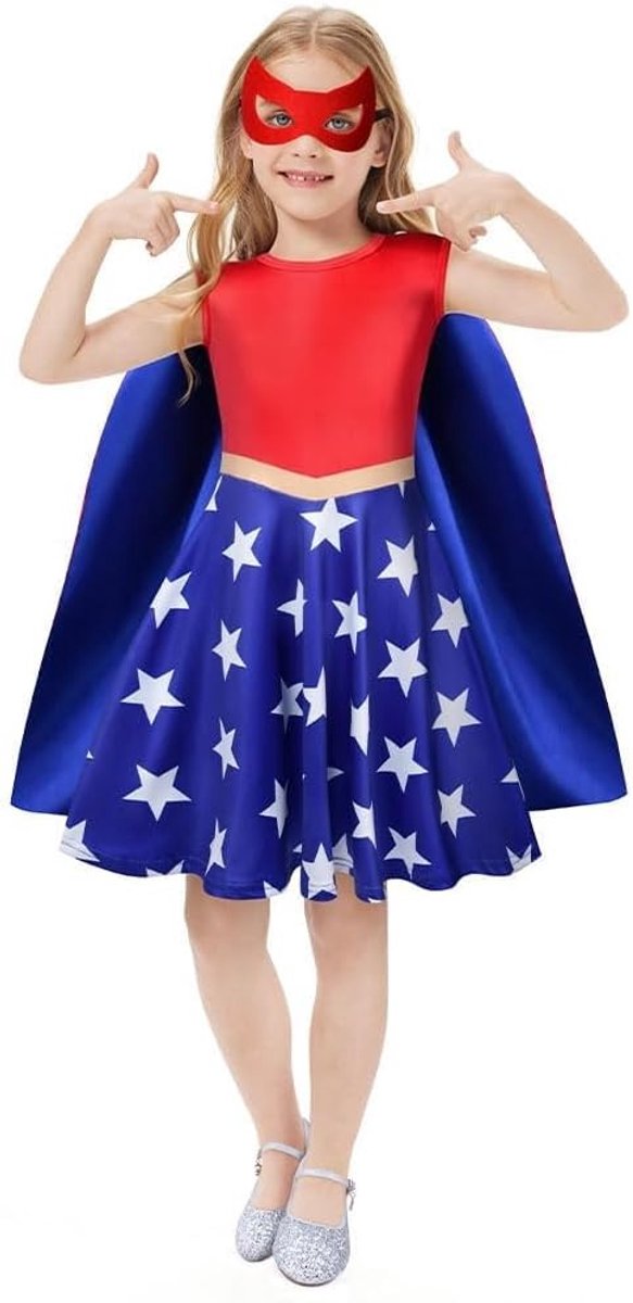 Meisjes prinsessen kostuums met capes en maskers, ideaal voor cosplay, verjaardagsfeesten en Halloween (110cm)