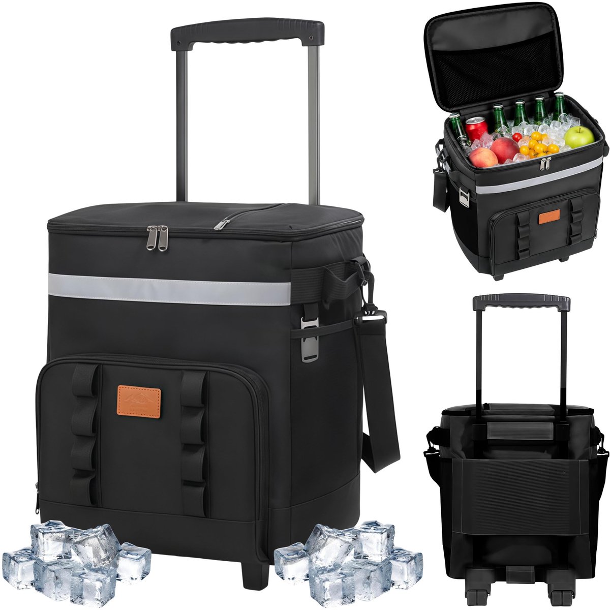 SnelShoppen - Geïsoleerde koeltas met wielen - 35 liter opvouwbare picknicktas - Draagbare waterdichte tas met verstelbare schouderbanden - Houdt warm
