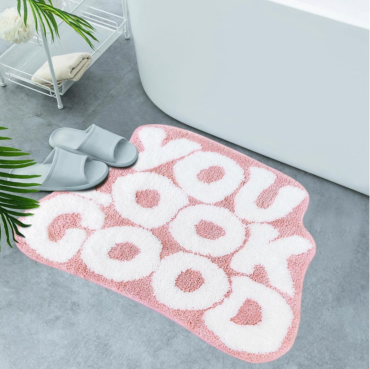 SnelShoppen - You Look Good Badmat, schattig badkamertapijt, roze keukentapijt, zachte pluche koraalstof, absorberend, antislip, voor binnen, grappig,