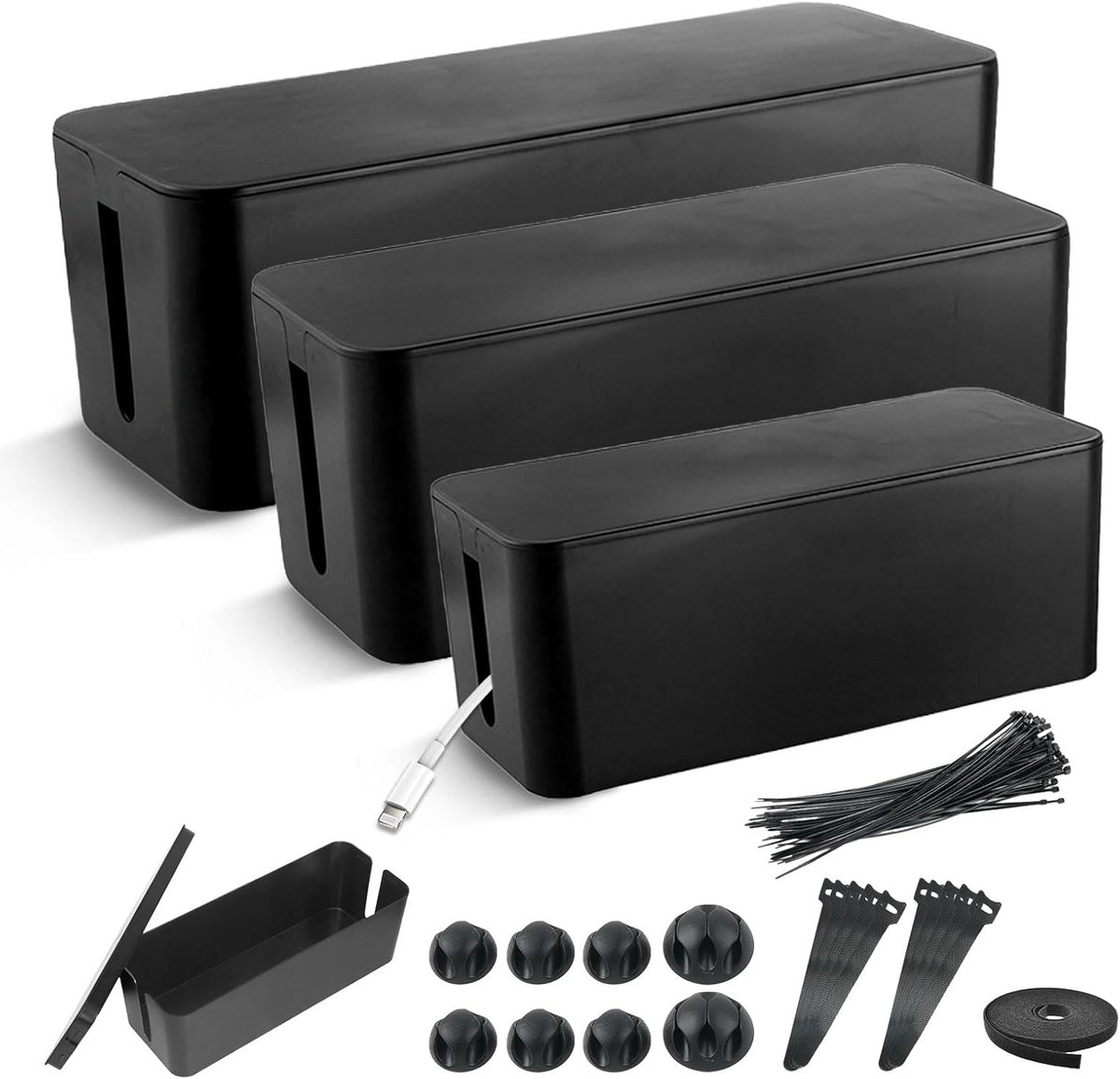 Kabelopbergdoos 3 Pack - Groot, Medium, Klein - Zwart - Voor het verbergen van kabels en veiligheidsbescherming - ShopVlot