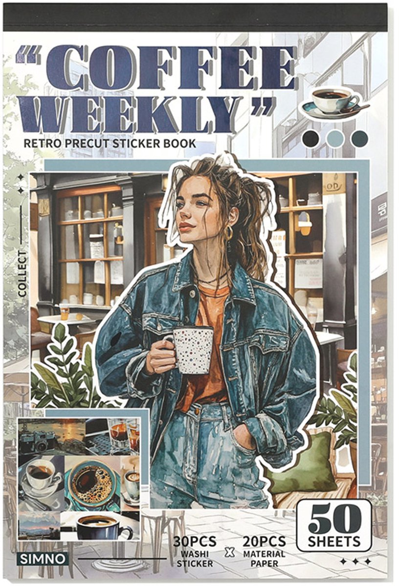 SIMNO® Vintage stickerboek - 50 vellen - Koffieweek