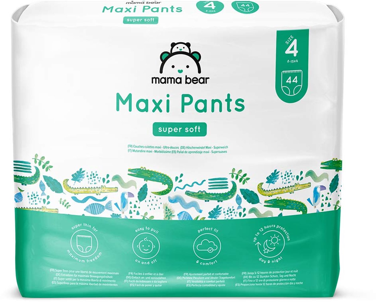 SnelShoppen - Mama Bear Broekluiers Maxi Gr. 4 (8-15kg) Wit, 88 Stuks (2 Verpakkingen van 44) - Comfortabele, Ademend, Superabsorberend voor Kinderen