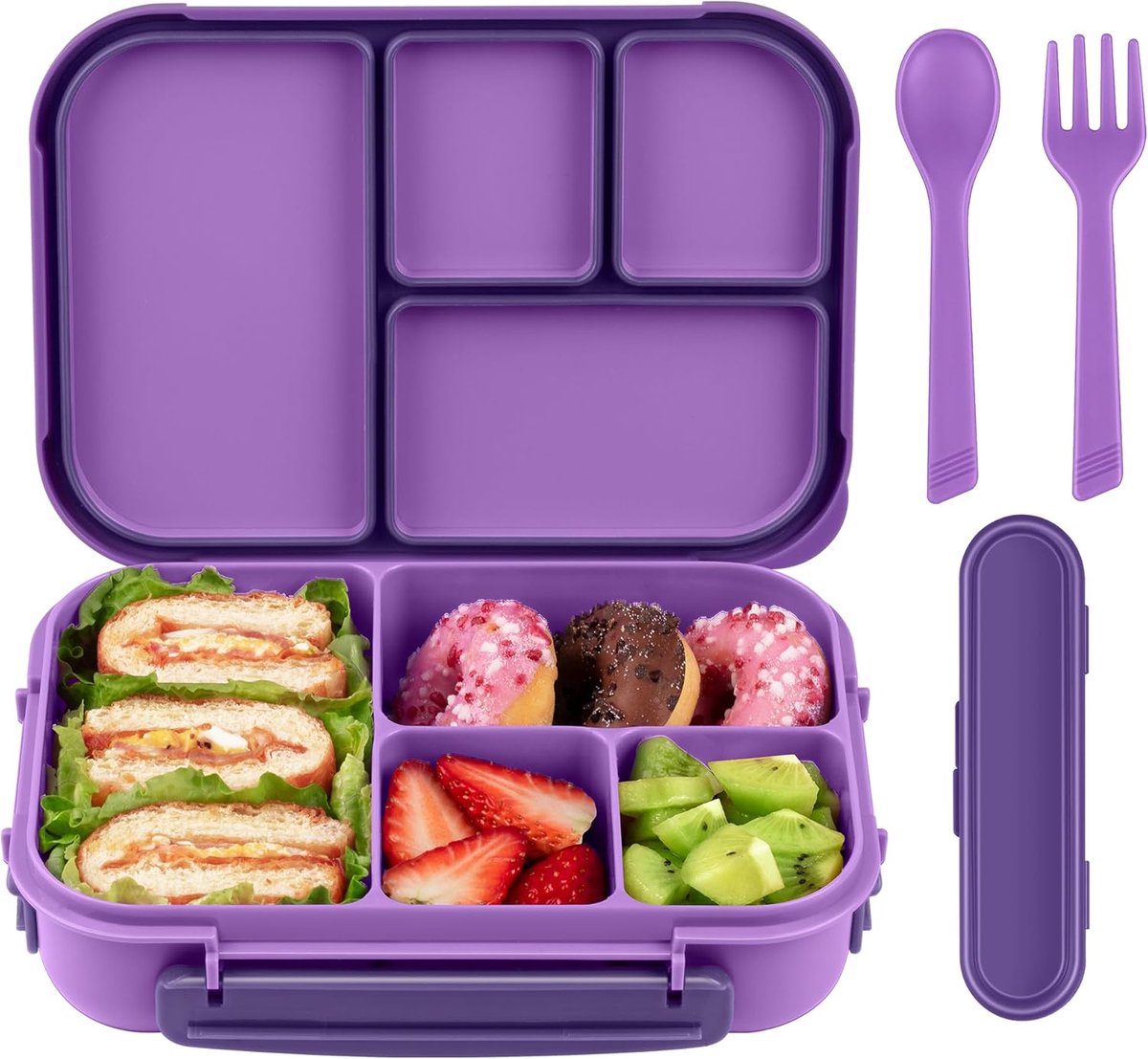 SnelShoppen - Broodtrommel voor Kinderen met Vakken, Bento Box voor Volwassenen, 1200 ml Lunchbox met Bestek, Magnetron- en Vaatwasmachinebestendig, B