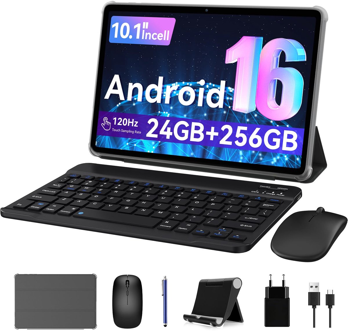 SnelShoppen - 2026 nieuwste model tablet met stylus 10 inch Android 16 tablet ultra-krachtig - toetsenbord en muis inbegrepen - Gemeni AI Android tabl