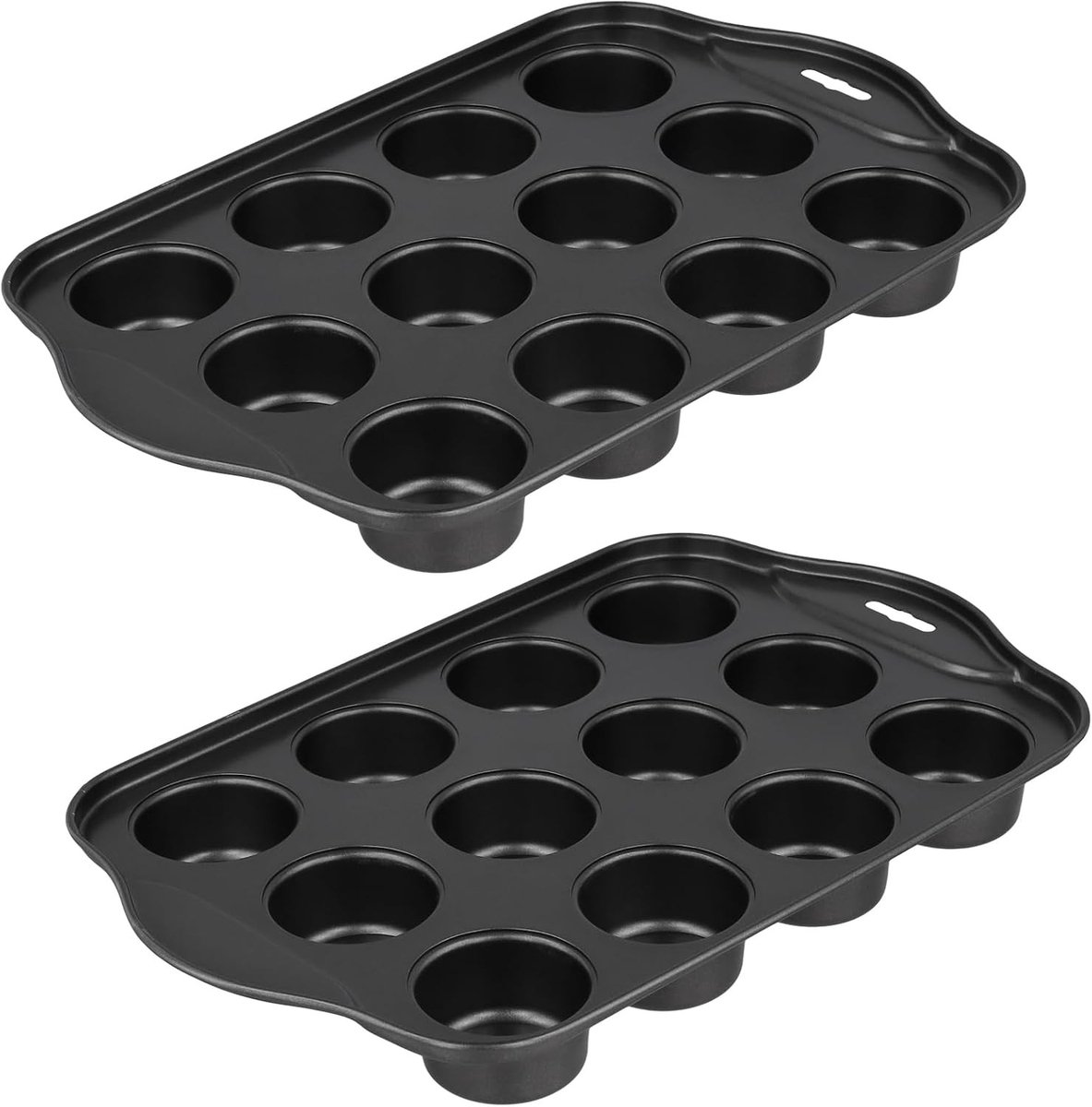 Mini Cheesecake Pannen Set van 2, 12 Cups Losse Mini Sandwich Vorm, Antiaanbaklaag en Verwijderbare Bodems voor Individuele Cheesecakes, Cupcakes en Pudding, 33 x 20.5 x 4 cm, Zwart