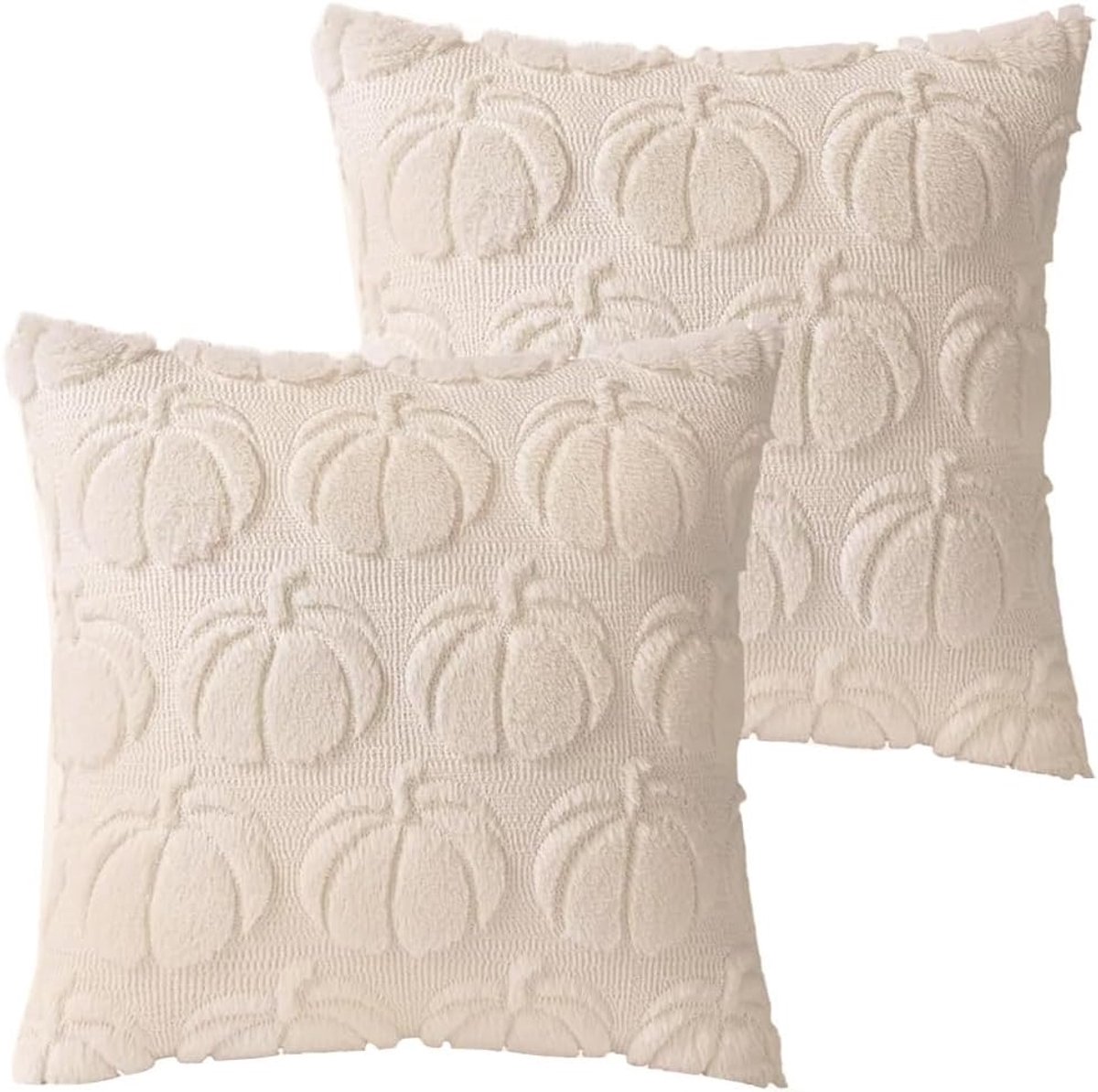 SnelShoppen - Kussenbezug Halloween 45x45cm - Witte Zierkussenbezügen met Flauschige Kürbis Motief - Perfect voor Herfst Decoratie, Feest en Sofakusse