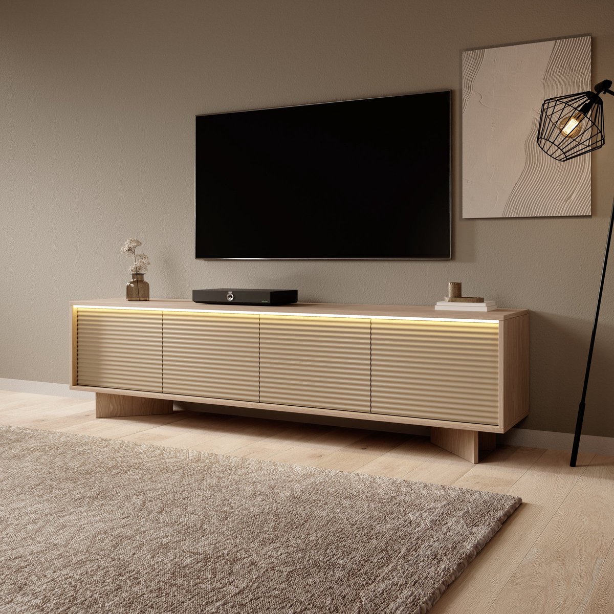 Meubella - Selvio - TV-Meubel - Cappuccino / Eiken - 204x40x54 cm