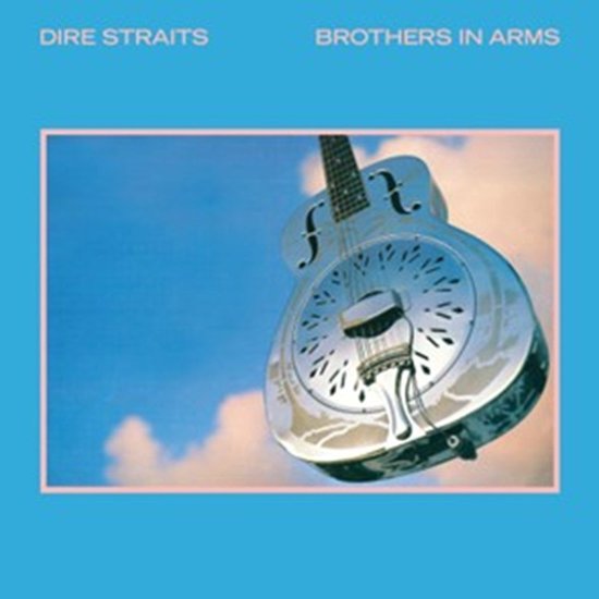 La pochette de "Brothers In Arms" par Dire Straits, montrant une guitare sur un ciel bleu.