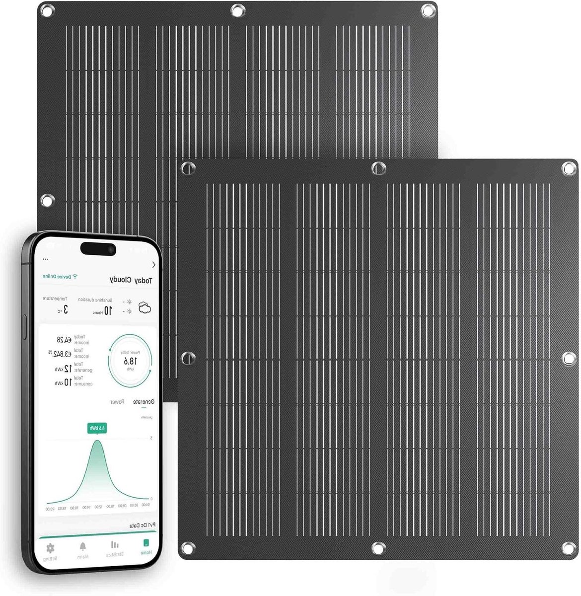 Zonnepaneel Set - Flexibele panelen - Energie Opwekken - App Monitoring - 2x 110W - Zwart