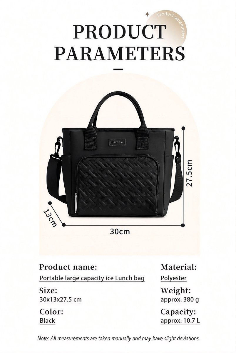 Rainbecom Geïsoleerde Lunchtas 10.7L - Koeltassen Zwart - Isolerende & Waterdichte 900D Polyester – Handvat Riem Lunch Bag - Verstelbare Schouderriem – Voor Werk, School, Reizen, Picknick - 30x13x27.5cm — cadeau in Cadeau-ideeën - foto 2