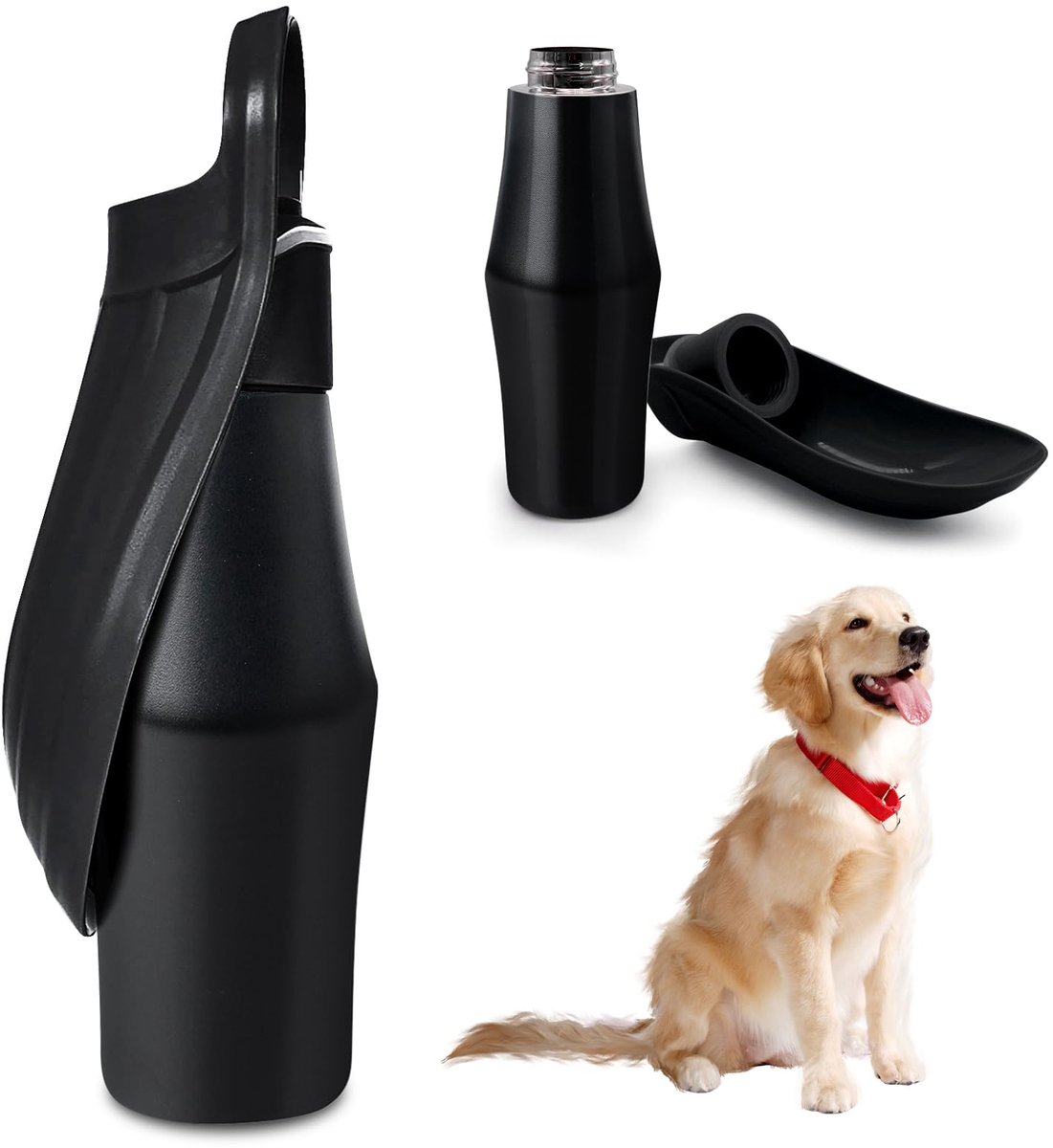 SnelShoppen - Dog Drinkfles 750 ml RVS Vouwbare Portable Waterfles voor Honden - Perfect voor Wandelen, Kamperen, Parken, Duurzaam en Veilig