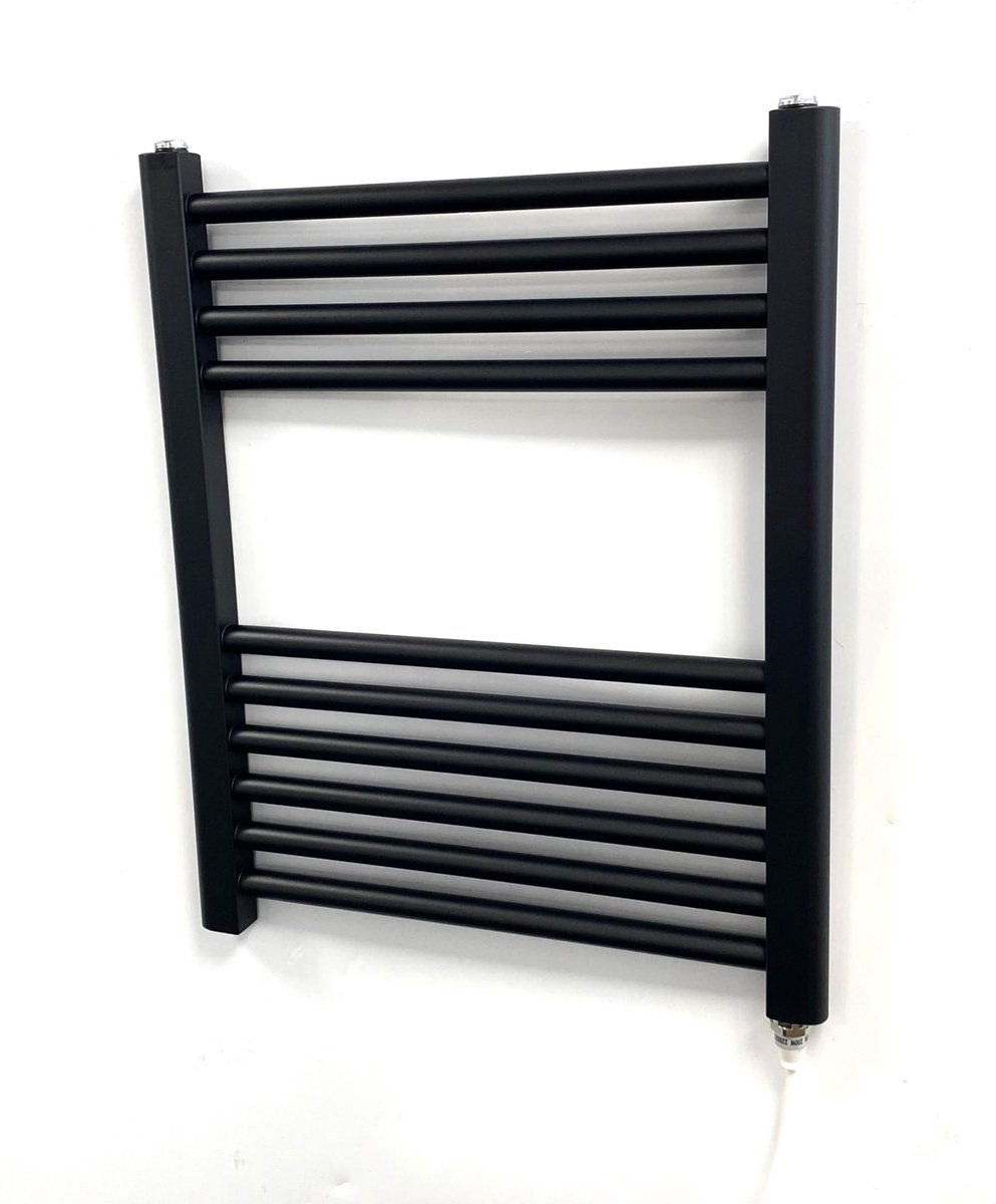 SnelShoppen - Elektrische Handdoek Rail 500w x 600h - Zwarte Verwarmde Badkamer Radiator - Stijlvolle en Efficiënte Verwarming voor Badkamer en Keuken