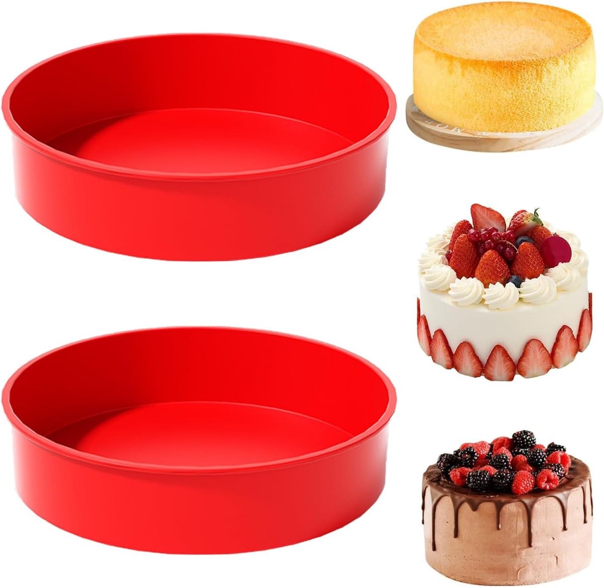 10 Inch Ronde Siliconen Cakevormen, 2 Stuks, Anti-aanbak Coating voor Taarten, Puddingen en Brooddeeg, Perfect voor Bakken en Decoreren