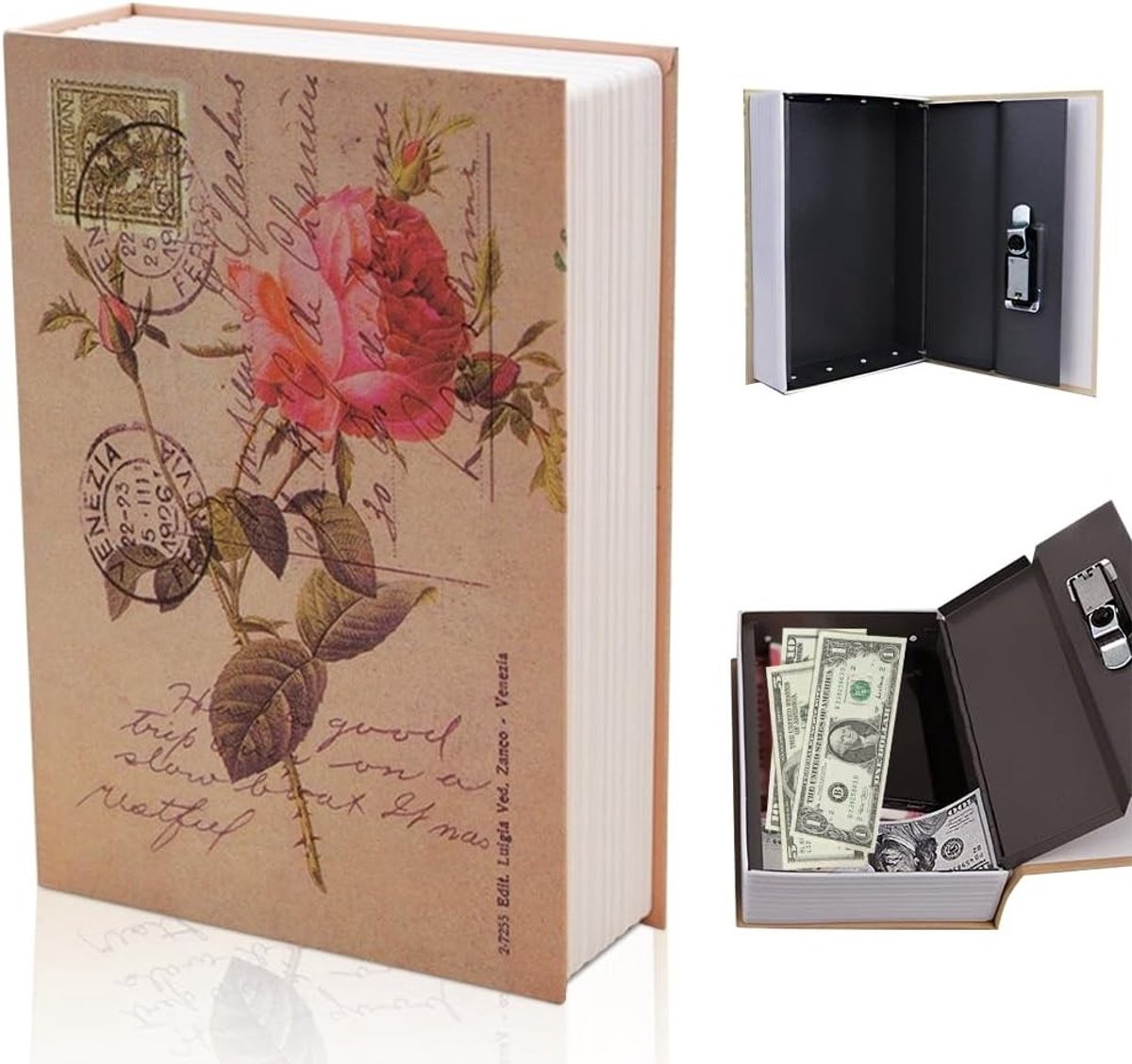Boekkluis met Combinatielock, 18 x 11.5 x 5.5 cm, Veiligheidsbox voor Sleutels, Geld en Sieraden, Discreet en Handig