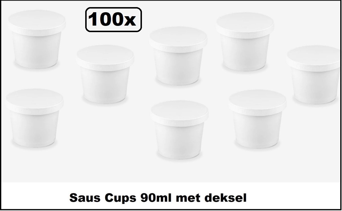 100x BIO Saus cups 90ml met deksel wit - karton - ketchup pindasaus mayonaise cocktail tapas amuse zaden poeder kruiden cup festival diner thema feest snack