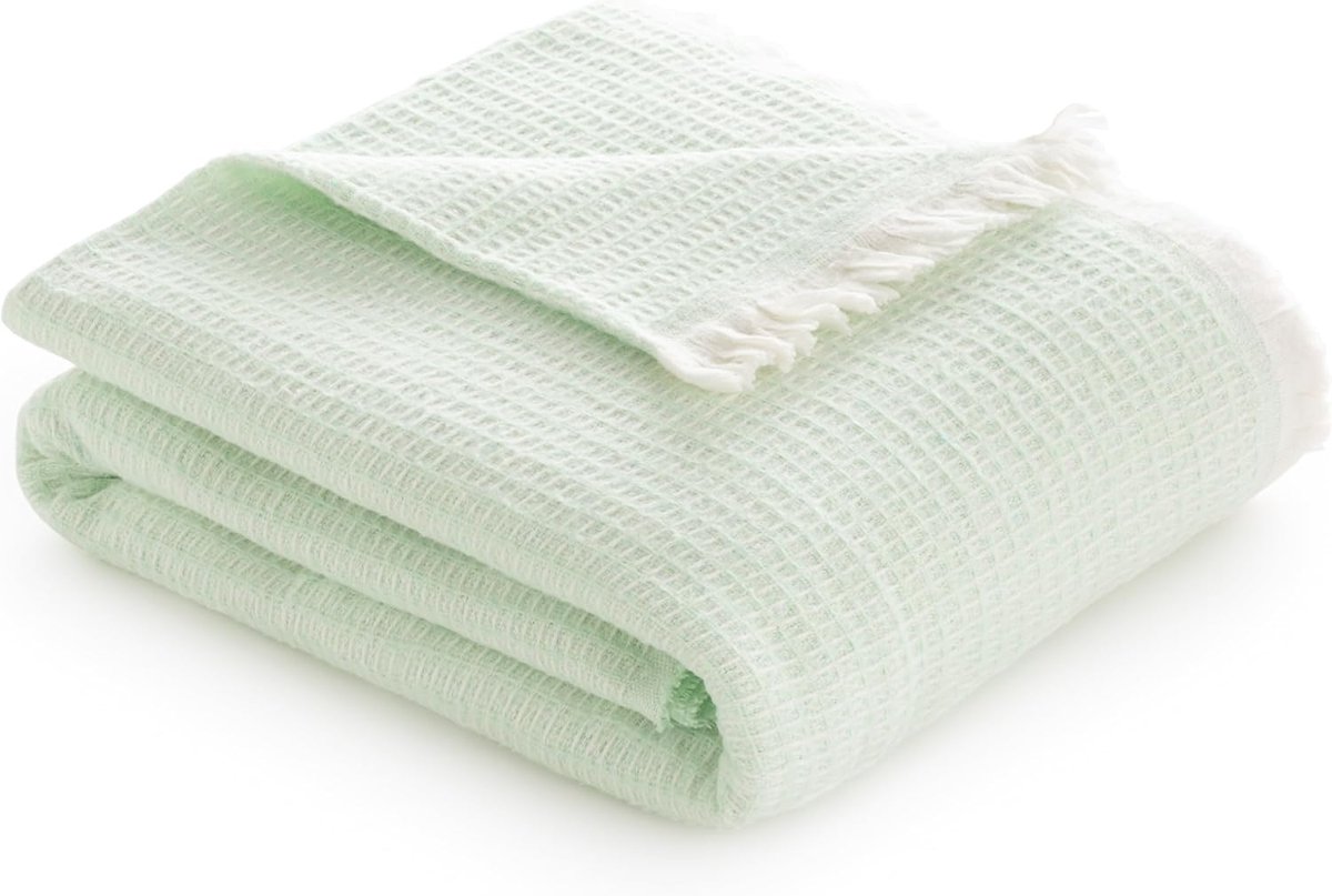 SnelShoppen - Extra Zachte Katoenen Dekentje met GOFRE Design, Multifunctionele Bedsprei voor Sofa, Bed, Decoratieve Gooi en Fular (Mint Groen, 180 x