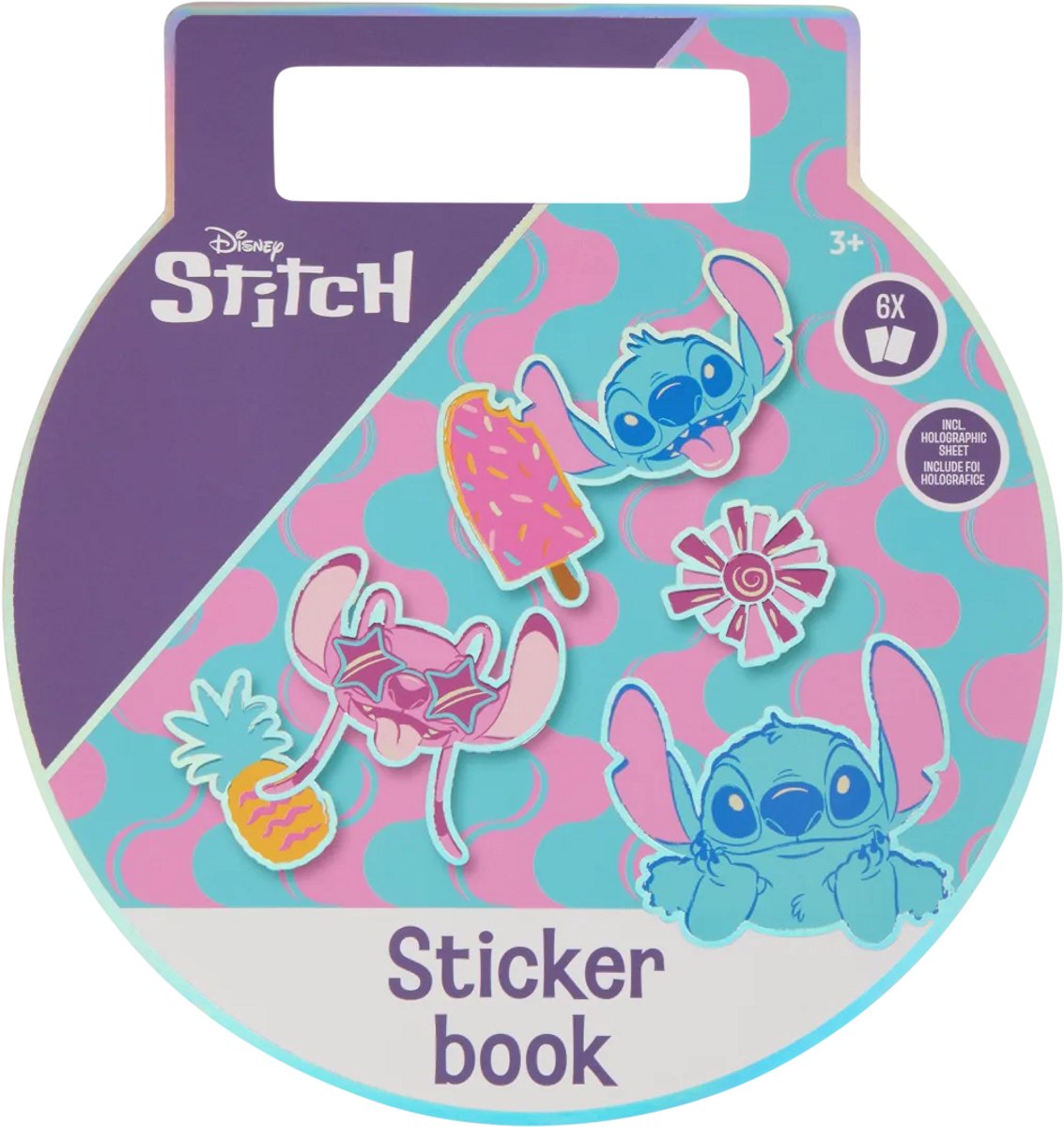 Disney Lilo & Stitch stickerboek rond - 6 stickervellen waarvan 1 holografisch vel stickers - stickervel