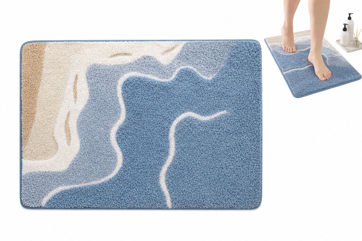 VHV - Badmat 50 x 80 cm - Absorberende Microvezel Badkamermat met TPR Antislip Onderkant - Oceaanblauw
