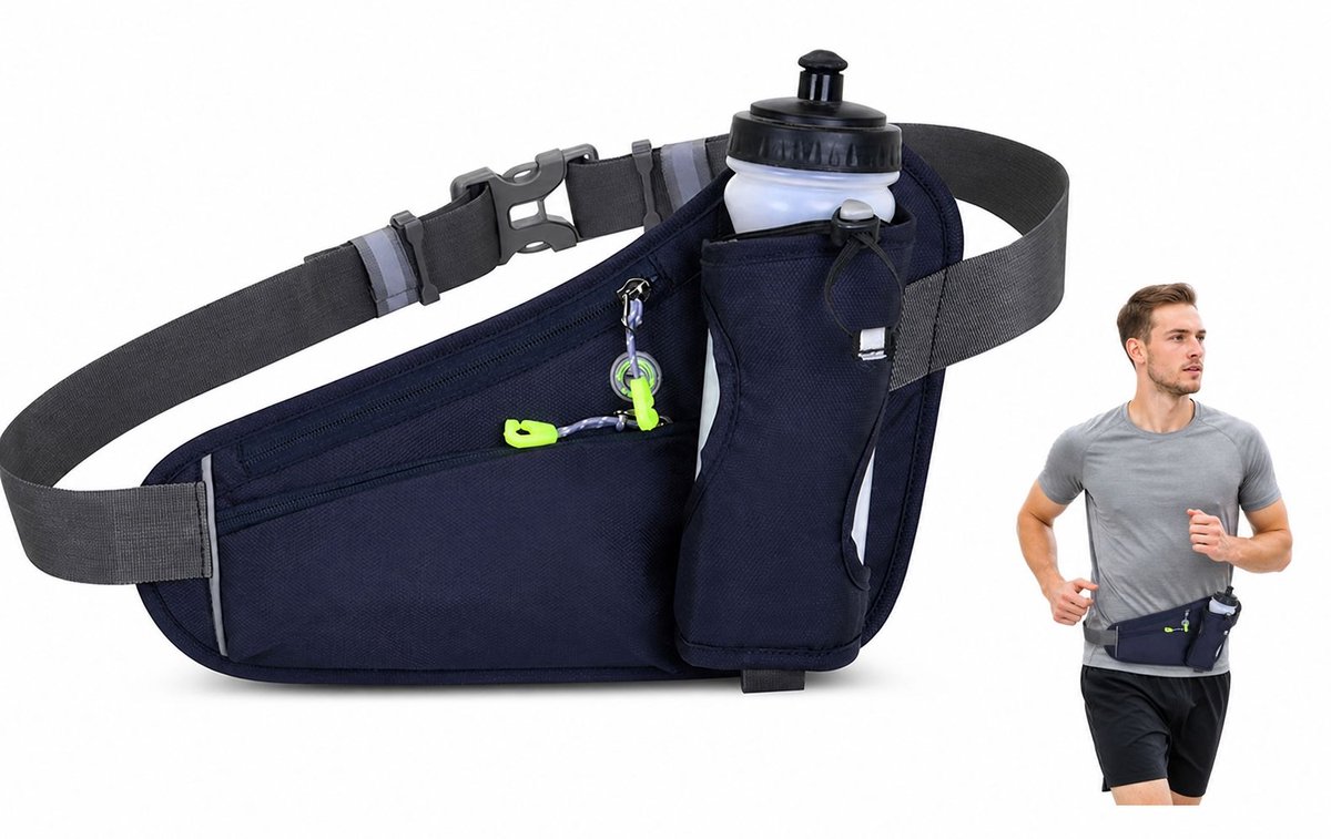 VHV - Sportheuptas met Fleshouder - Reflecterende Hardloopriem met Koptelefoonopening - Voor Wandelen en Fietsen