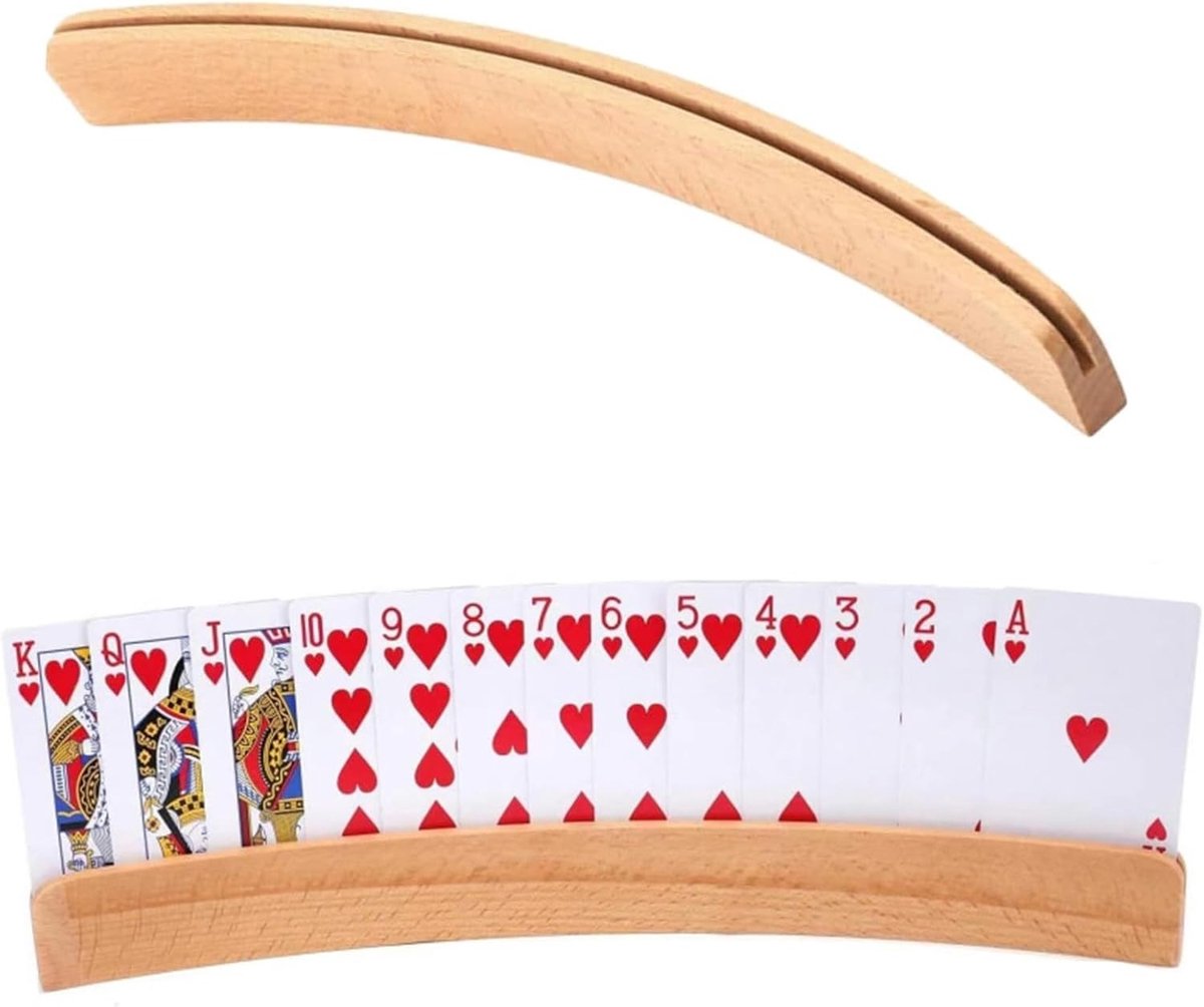 Houten speelkaarthouder voor poker, ergonomisch ontwerp, handenvrij spelen, 33 x 3.2 x 1.2 cm, ideaal voor kaartspellen en casino-avonden