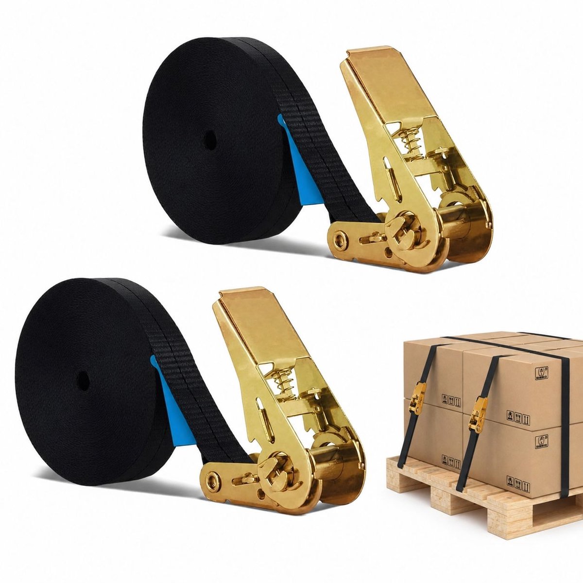 VHV - Spanband met Ratel Set van 2 - 10 m x 25 mm Polyester Sjorband - Zwart voor Dakkoffer, Kajak en Transport