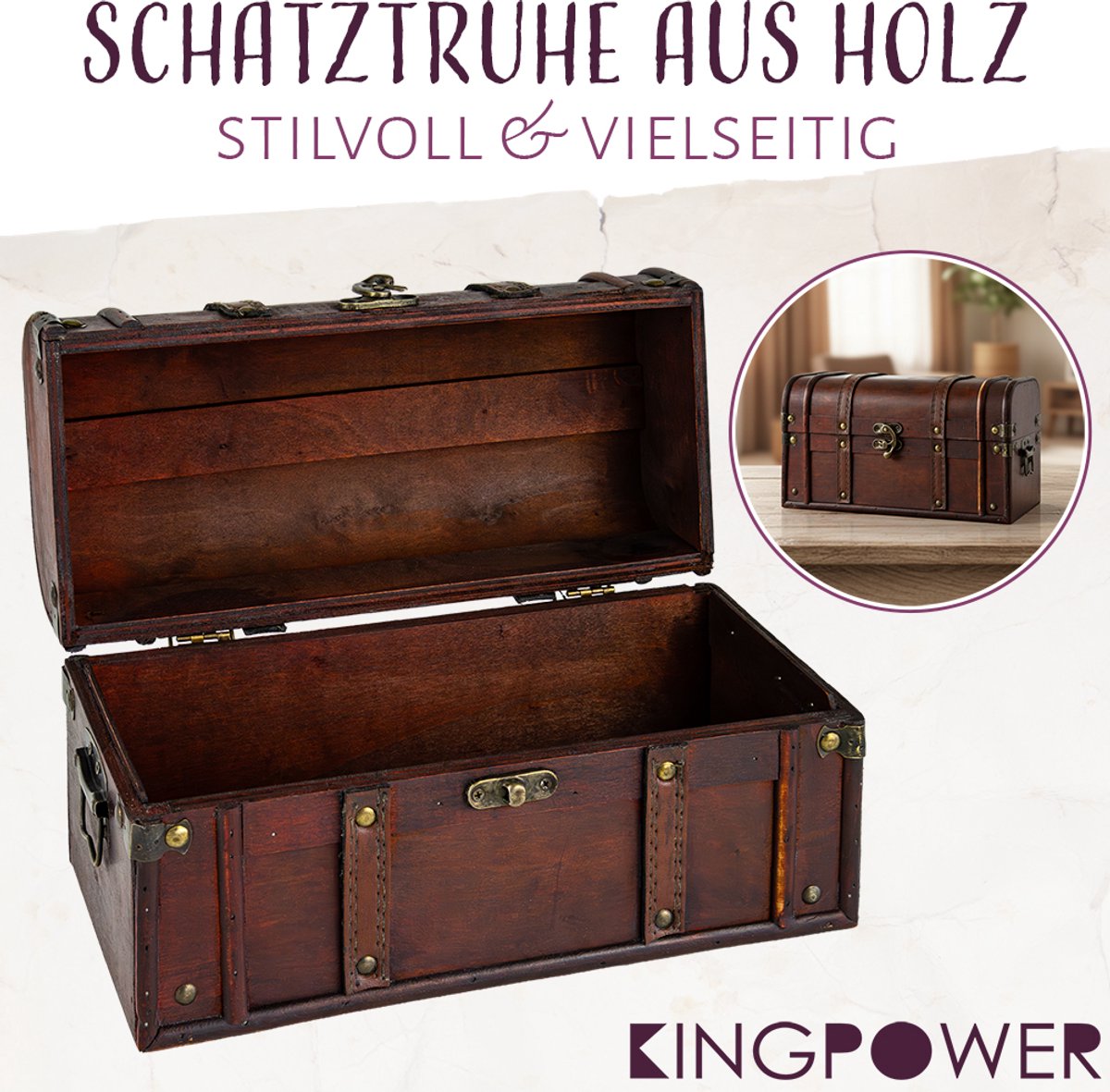 Kingpower Selection: Houten schatkist – Doos met slot, schatkistje, houten kist