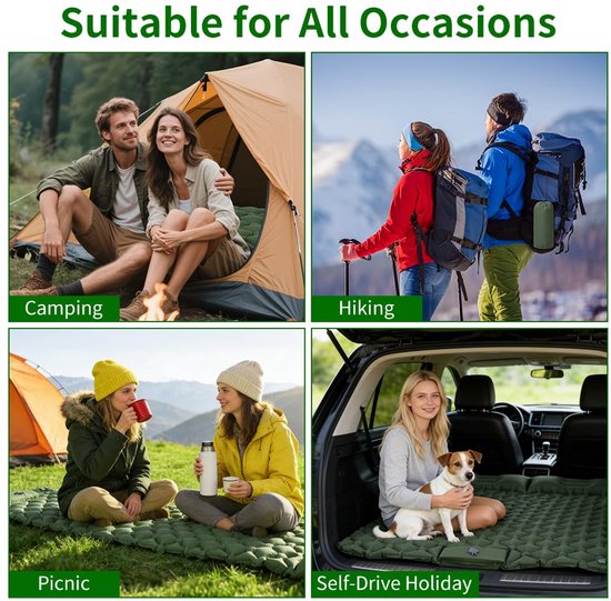 SnelShoppen - Ultralichte Opblaasbare Camping Slaapmat met Ingebouwde Voetpomp en Kussen - Draagbare Luchtmat voor Backpacken en Wandelen - Enkele Sla van Snelshoppen — afbeelding 5
