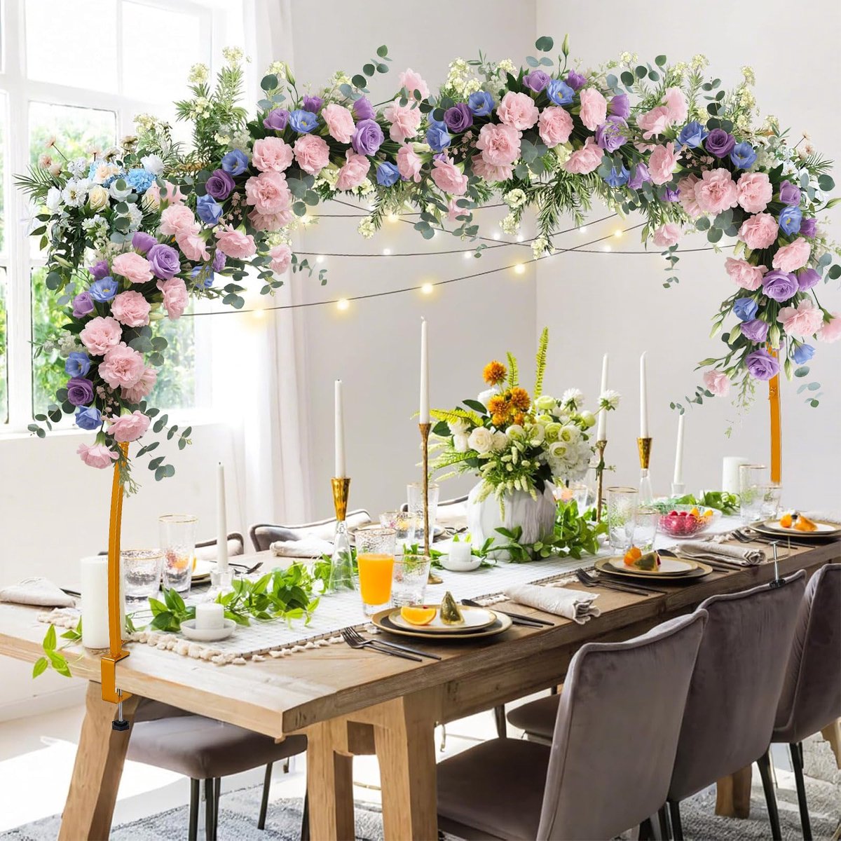 SnelShoppen - Tafeldecoratiestaaf goud 300x120cm met klemmen, metalen tafeldecoratiehanger voor bruiloften, verjaardagen, kerstfeesten - stabiele tafe