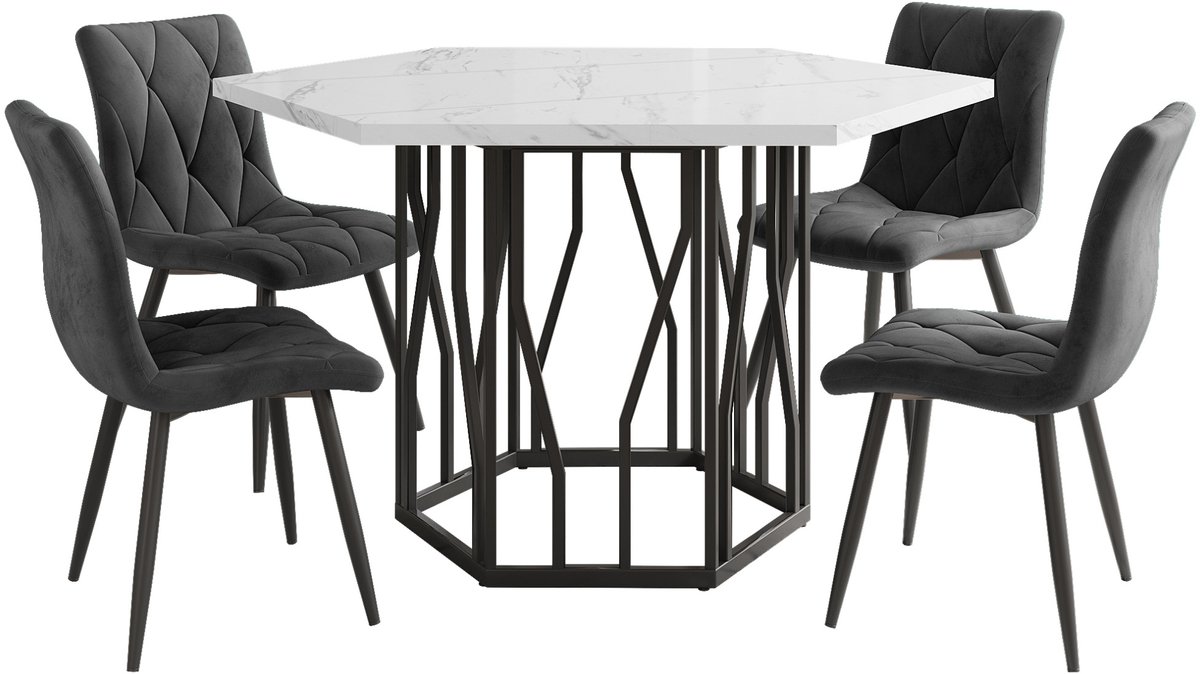 COVREO Eettafel en stoelenset 115,5 x 100 x 75 cm, MDF metaal, 4 stoelen