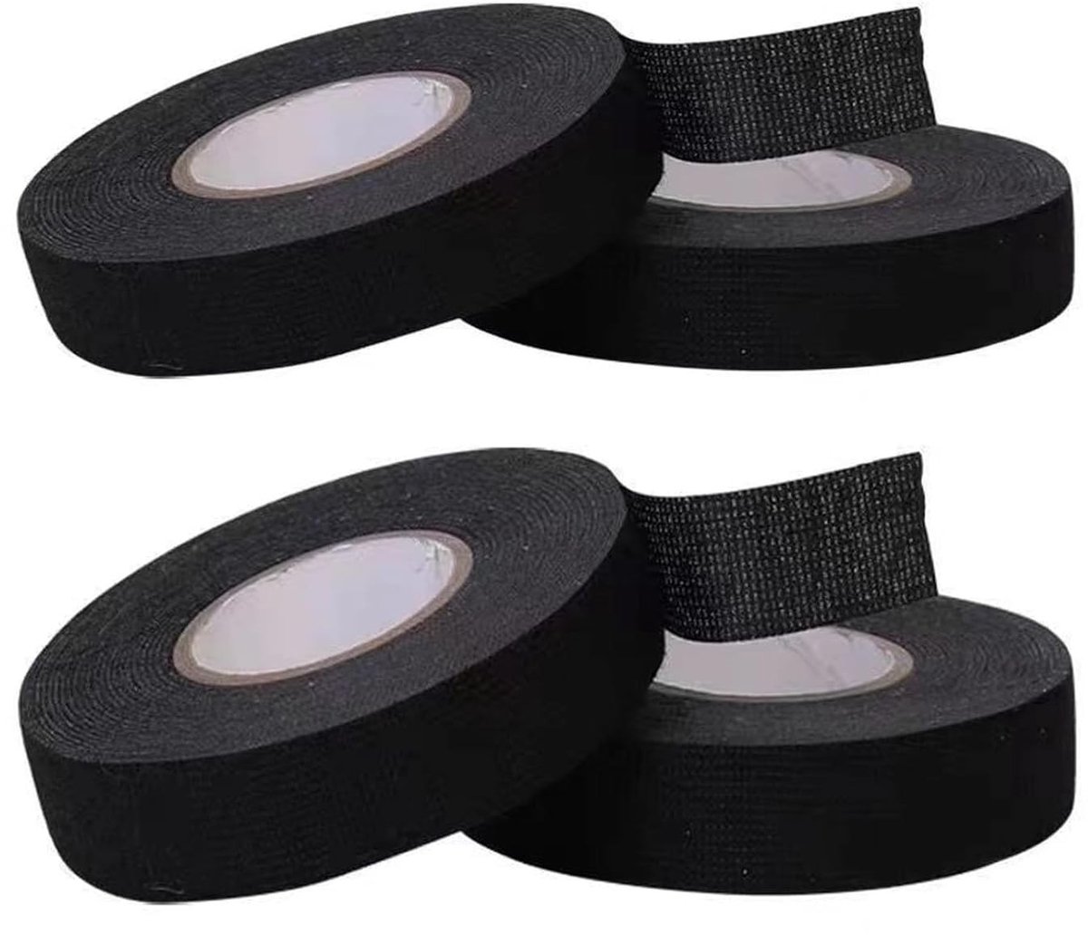 4 Rollen Zelfklevende Textieltape voor Auto, Motor en Huishoudelijk Gebruik - Isolatietape van Katoen (19mm x 10m & 25mm x 10m) voor Bedrading en Reparaties